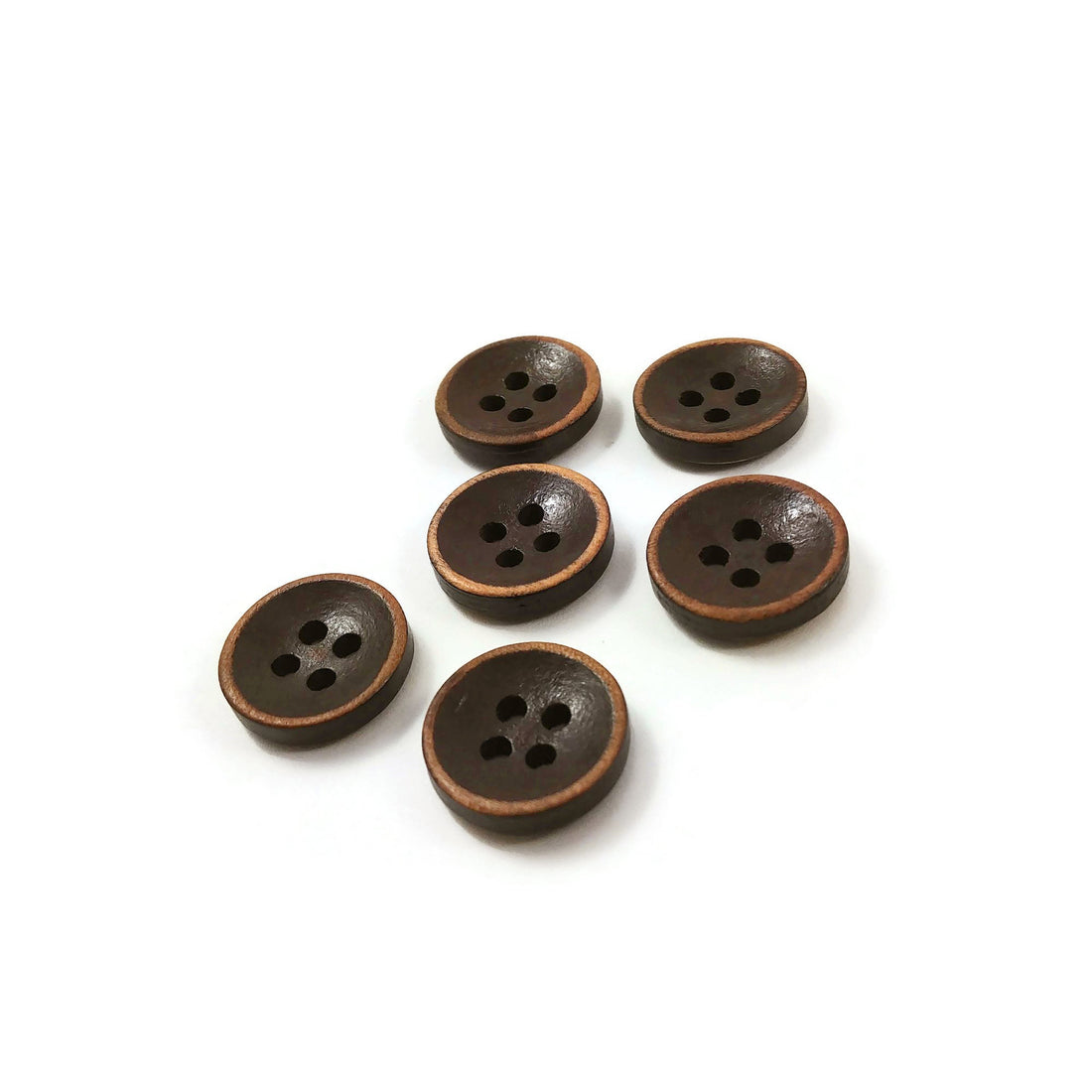 Dark brown button 15mm - set of 6 wood buttons