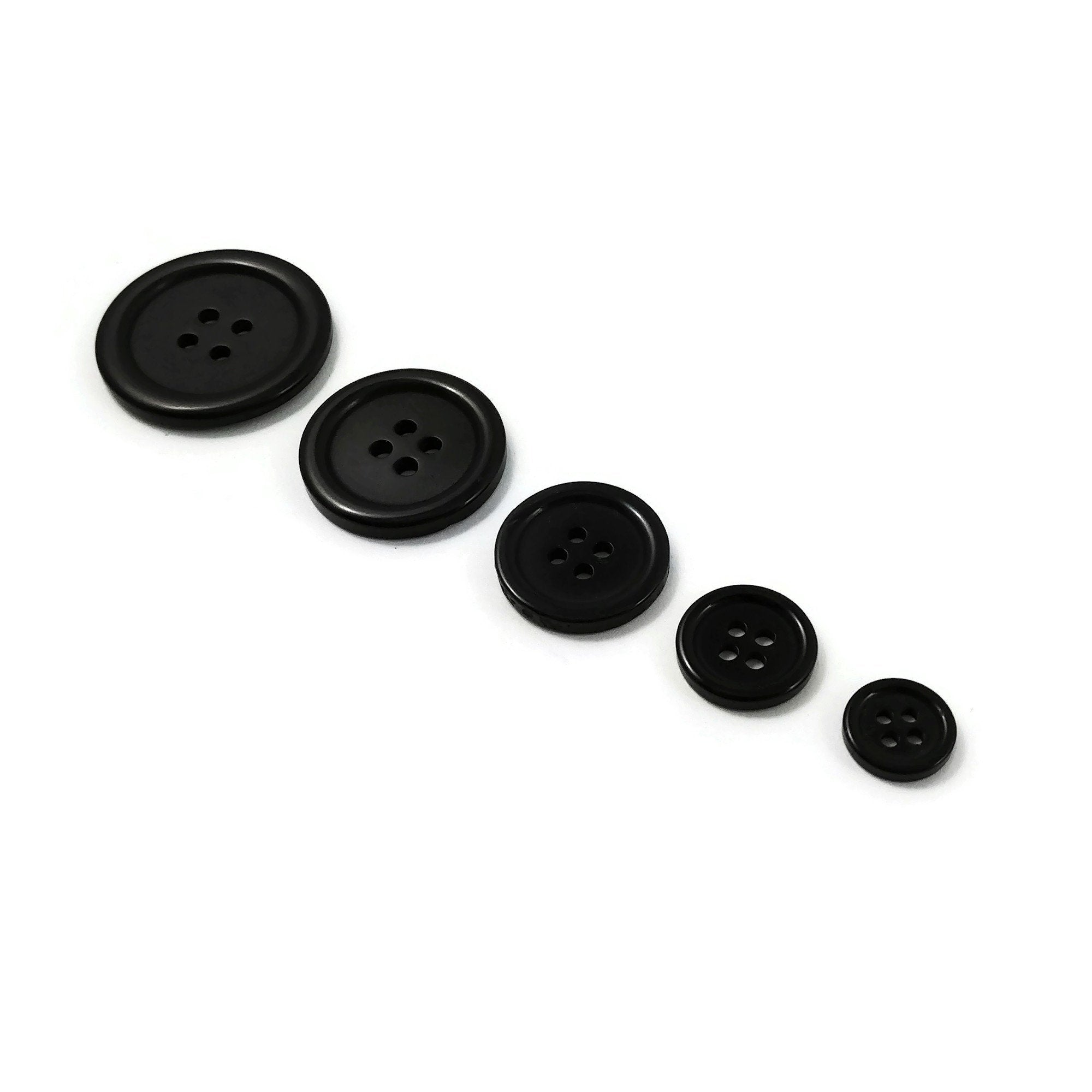 6 black resin sewing buttons - Pick your size: 11, 15, 20, 25 or 30mm