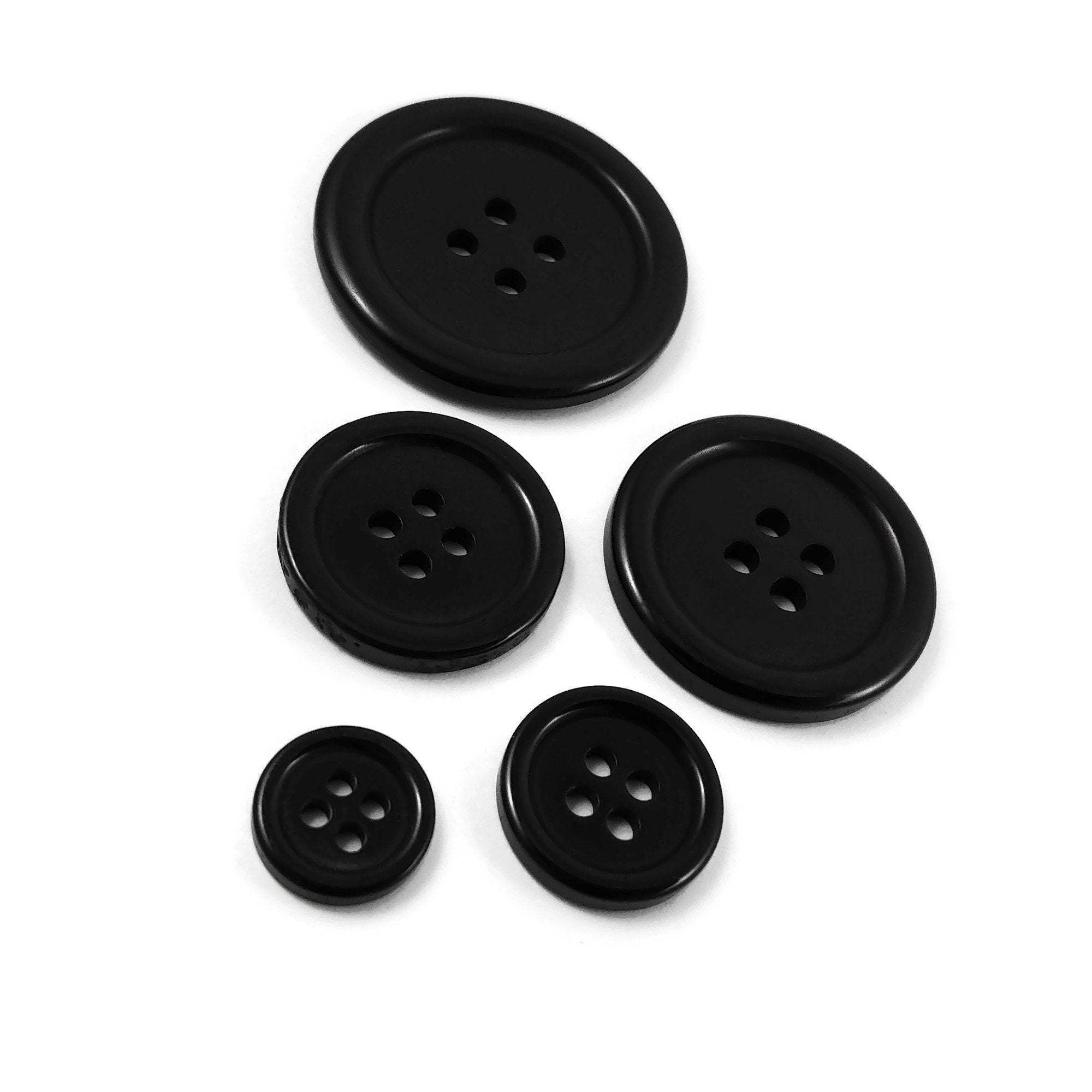 6 black resin sewing buttons - Pick your size: 11, 15, 20, 25 or 30mm