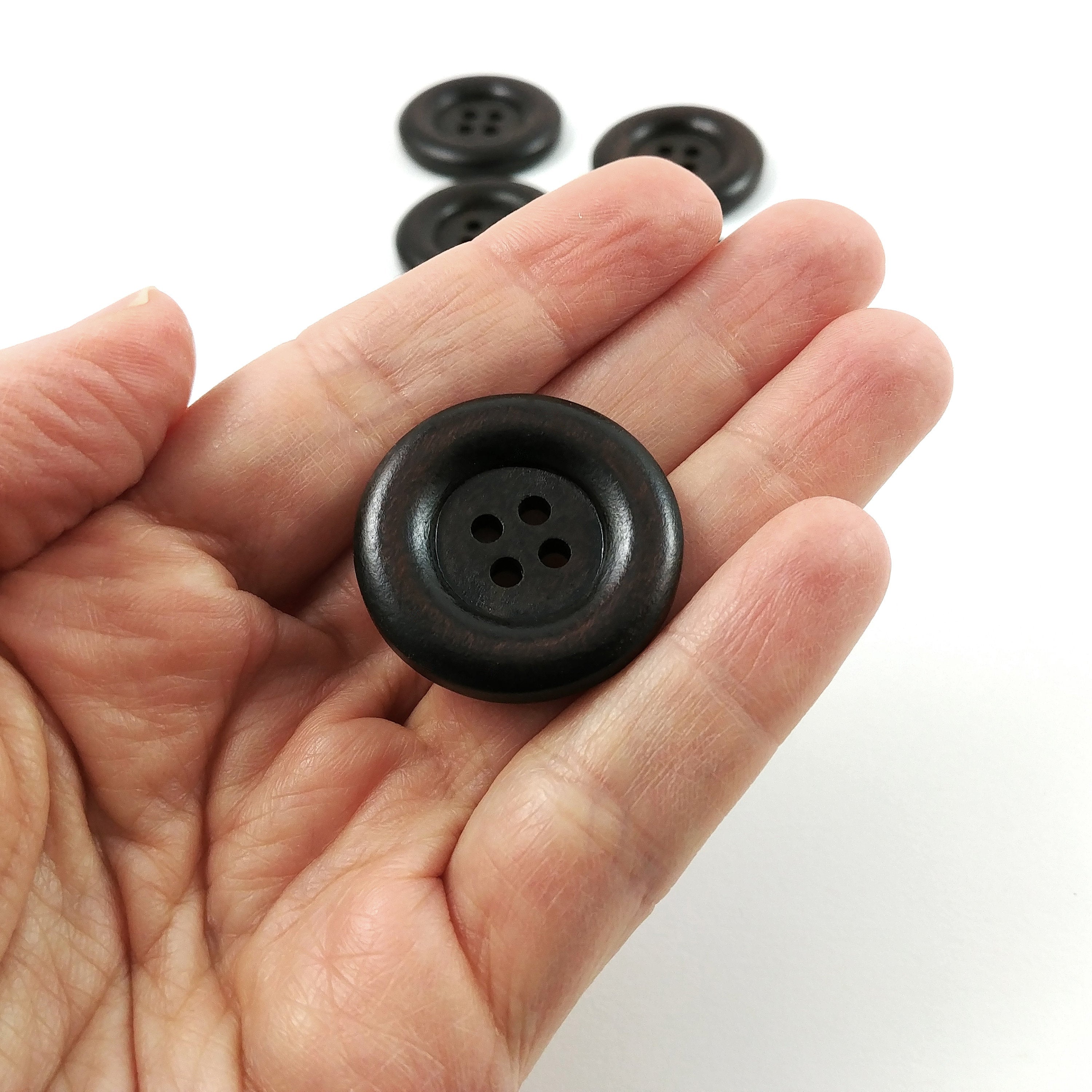 Dark brown Wooden Sewing Buttons 30mm - set of 6 natural wood buttons