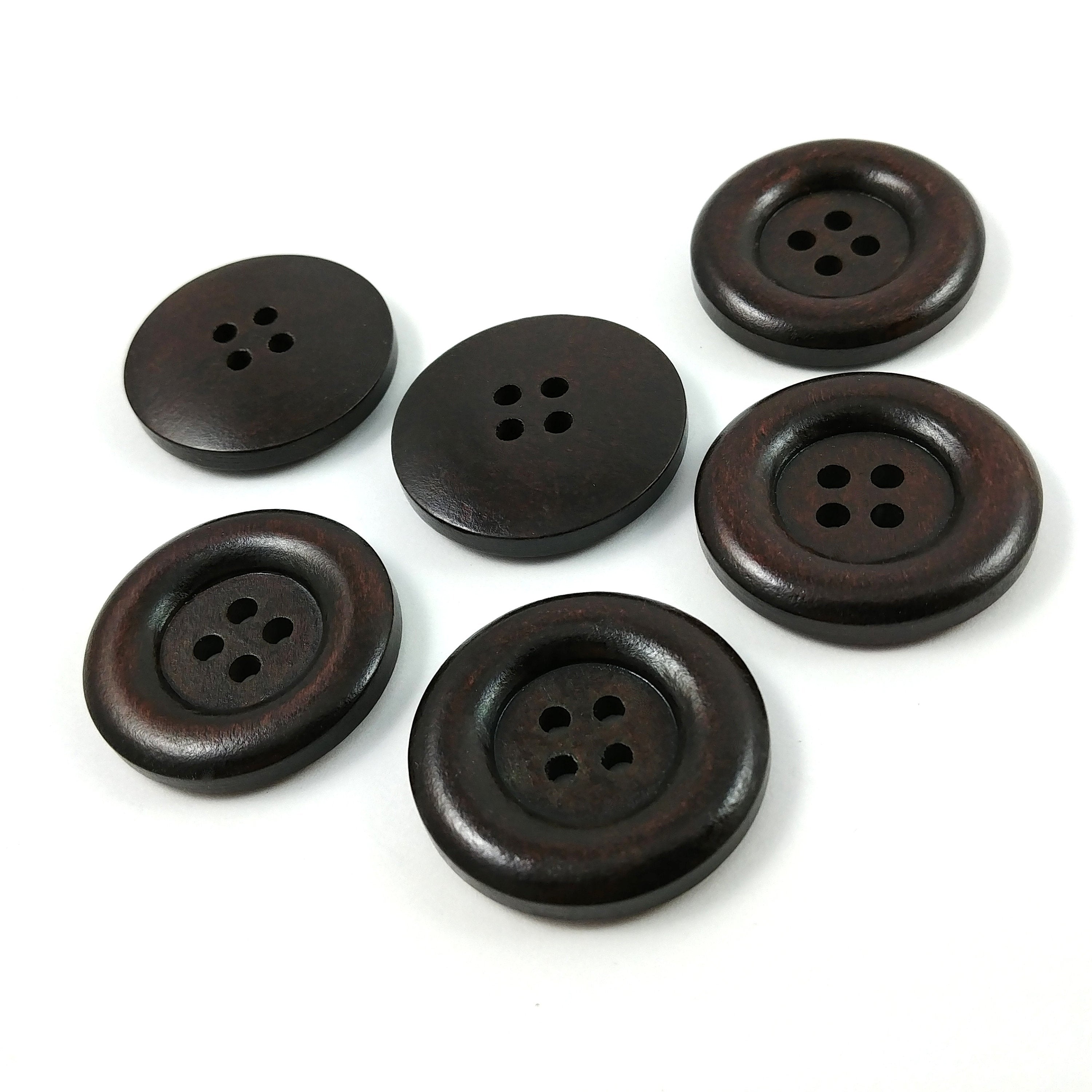 30mm Dark Wood buttons, sewing buttons - pack of 6