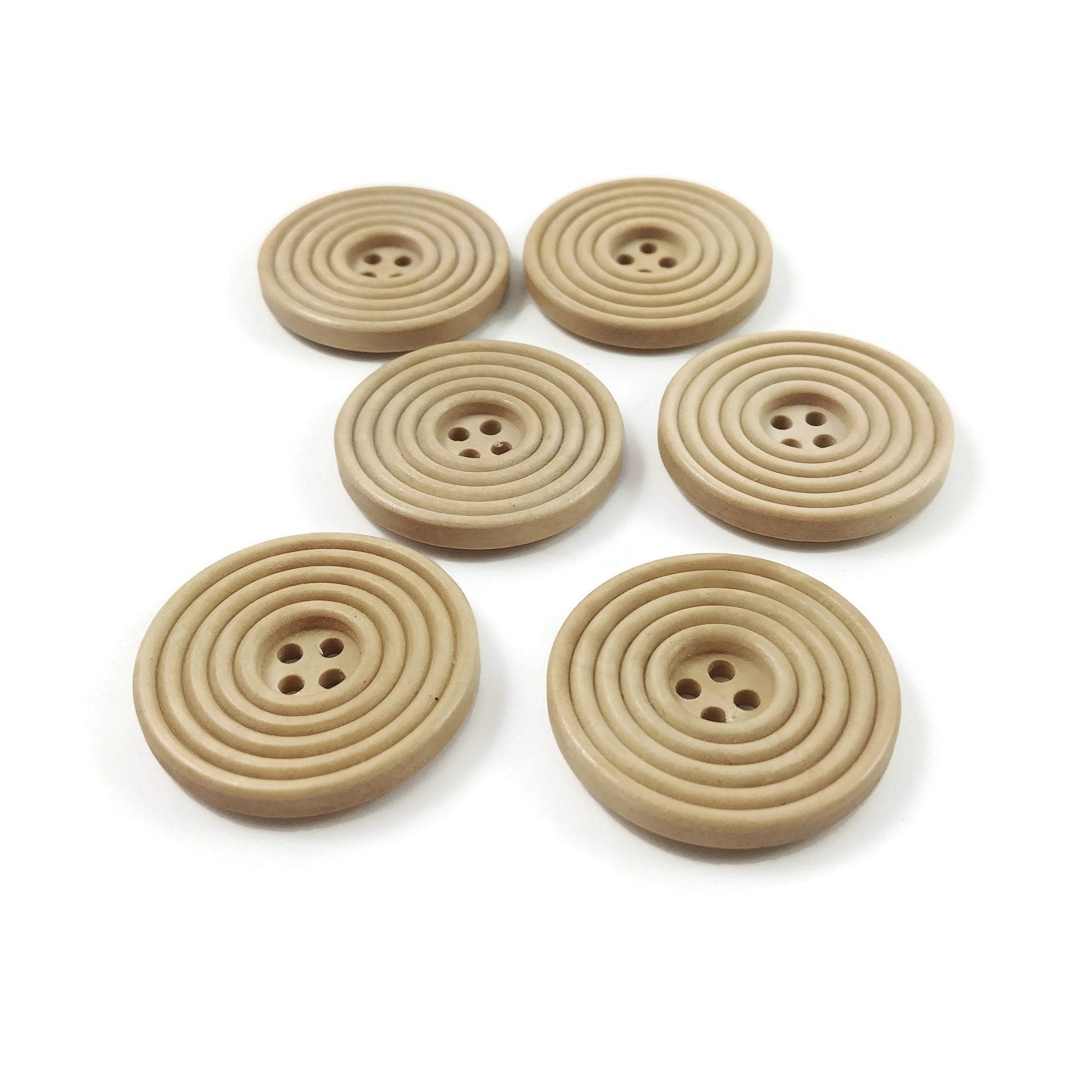Wooden sewing buttons 30mm - set of 6 natural circle wood button