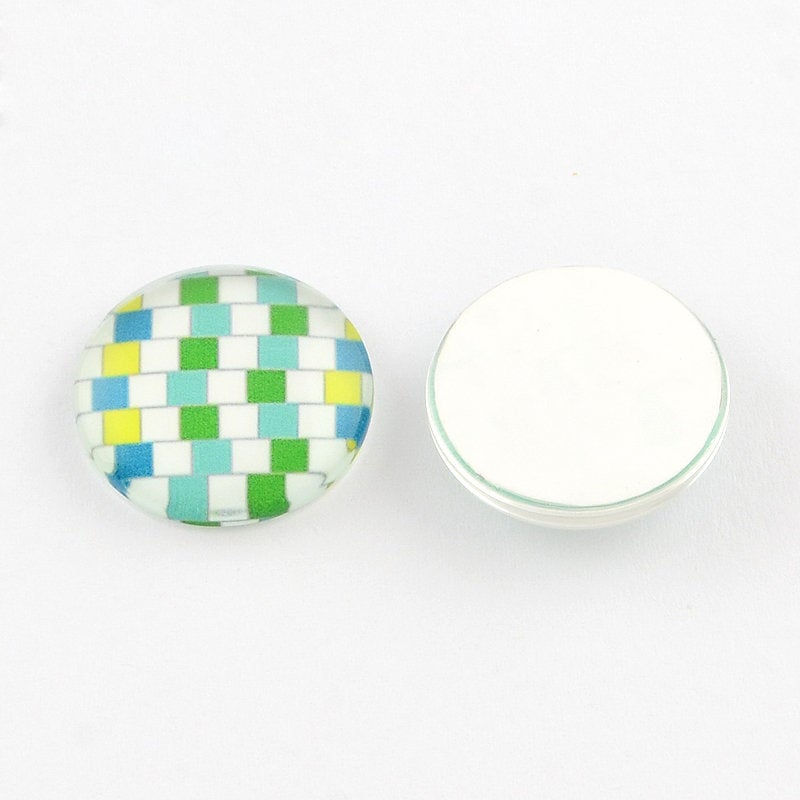 Mixed colorful geometric glass cabochons - set of 20 round dome cabochons - 12mm