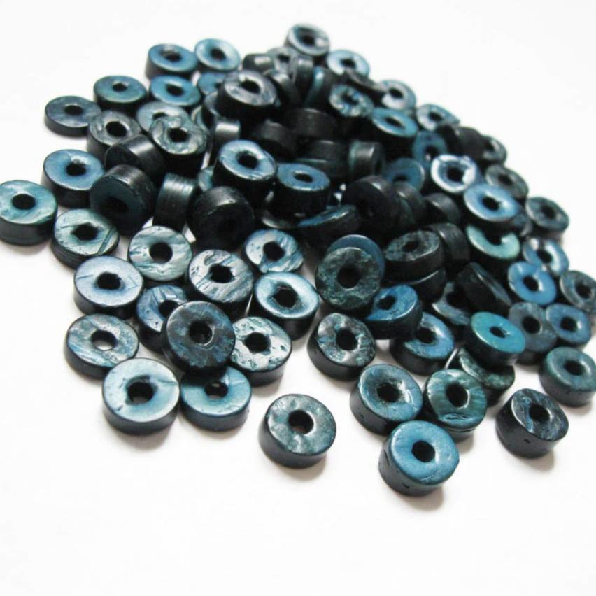 Teal Coconut Bead - 100 Eco Friendly Donuts Rondelle Disk Beads 9mm