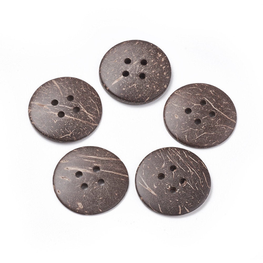 5 Brown coconut big buttons 30mm - Natural 4 holes wood buttons
