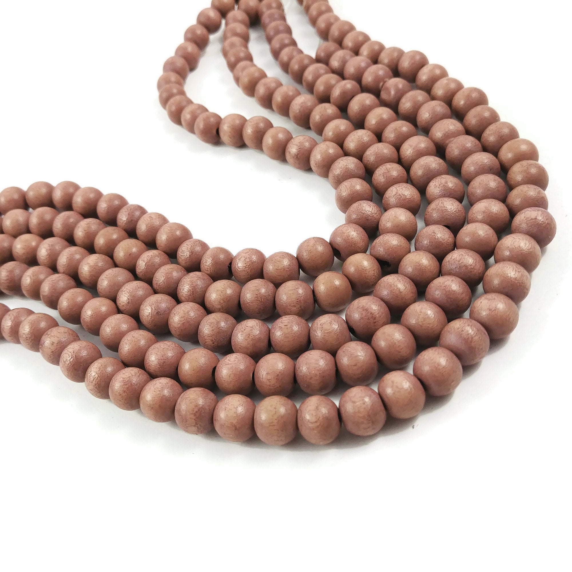 6 or 8mm Wood round beads - Beige