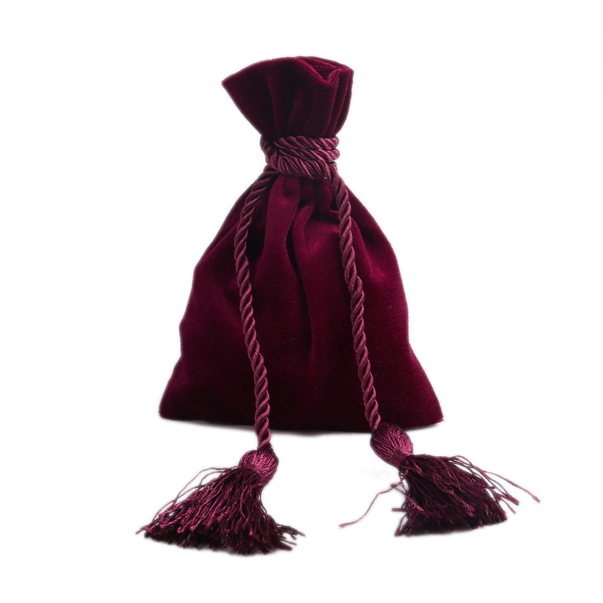 Wine red velvet pouch bag with tassel rope