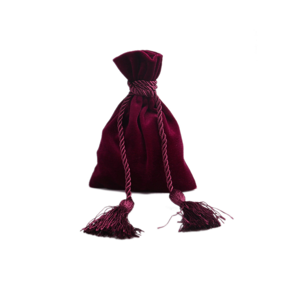 Wine red velvet pouch bag with tassel rope