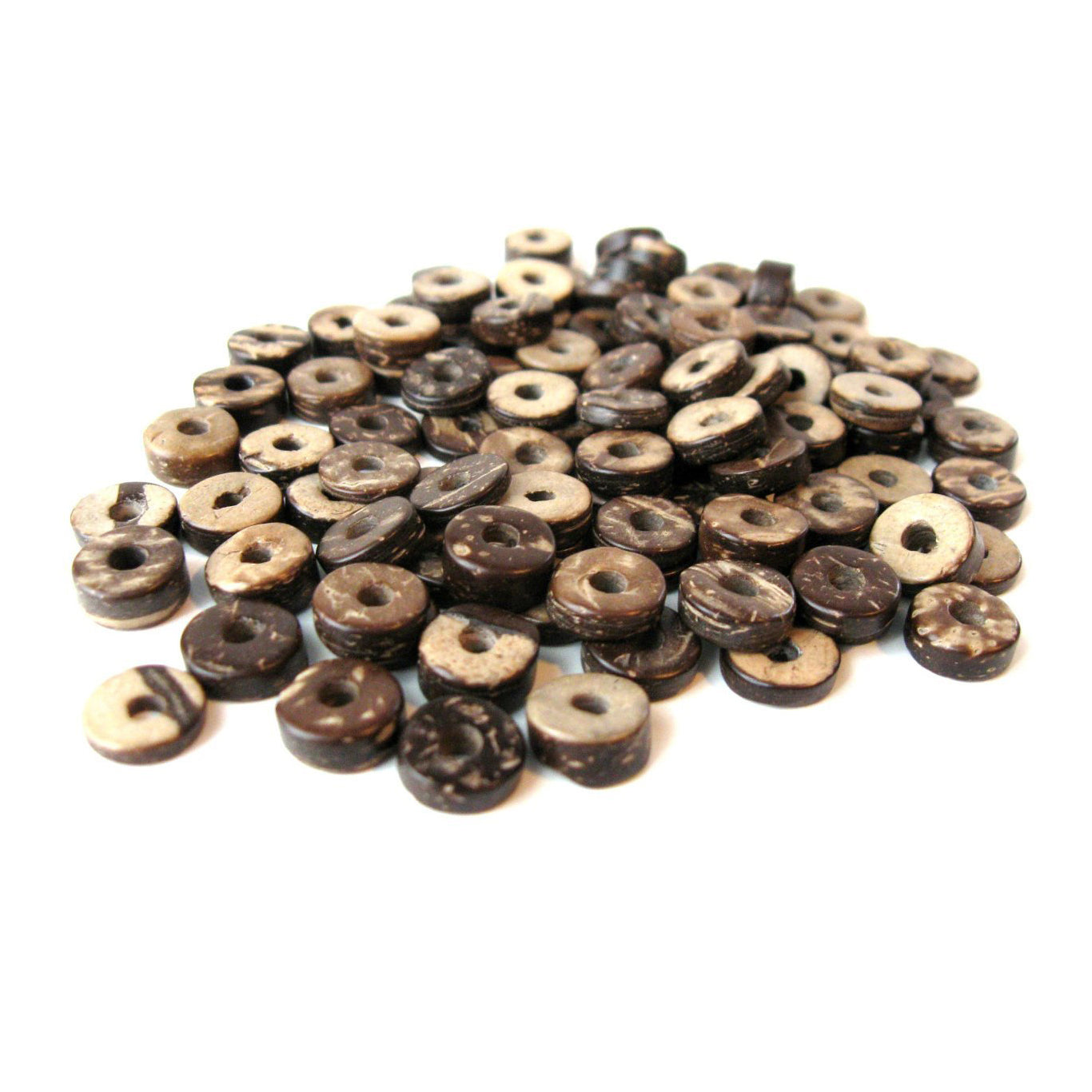 100 perles de bois de coco en rondelle de 9mm