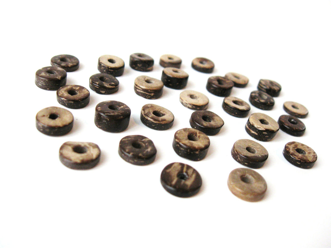 Coconut Bead - 100 Eco Friendly Donuts Rondelle Disk Beads 9mm