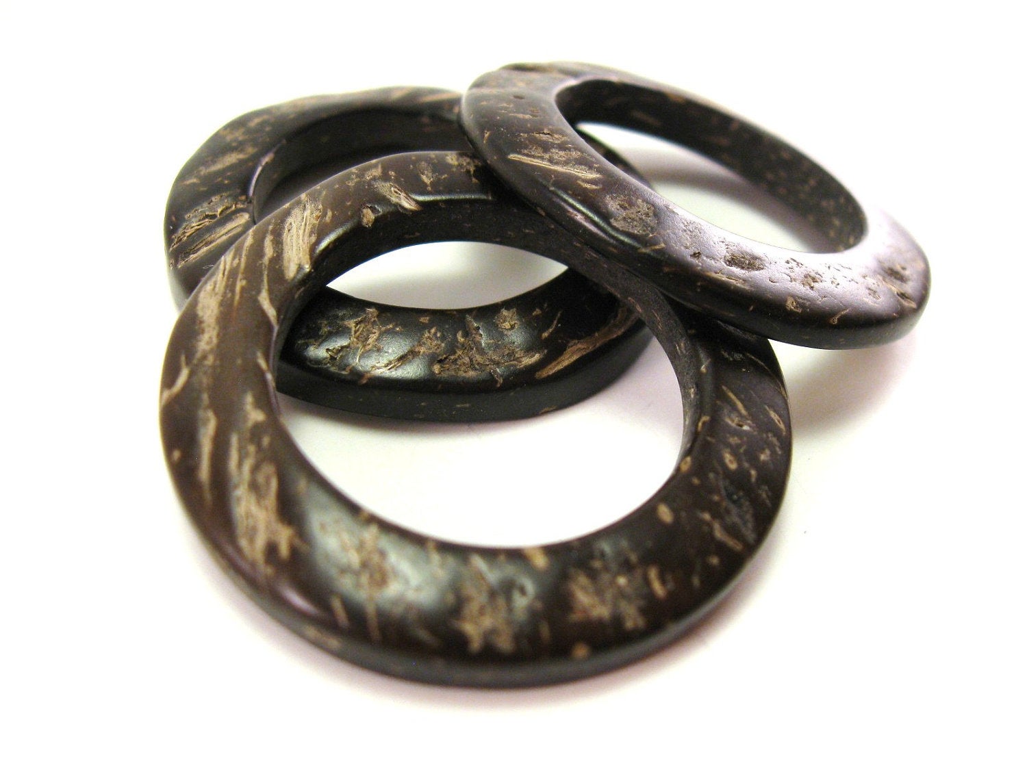 Coconut Dark Brown Ring Link Disks Set of 6 - 38mm - Natural Nut Discs Beads