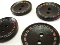 Dark Brown wood button with dotted Line 25mm