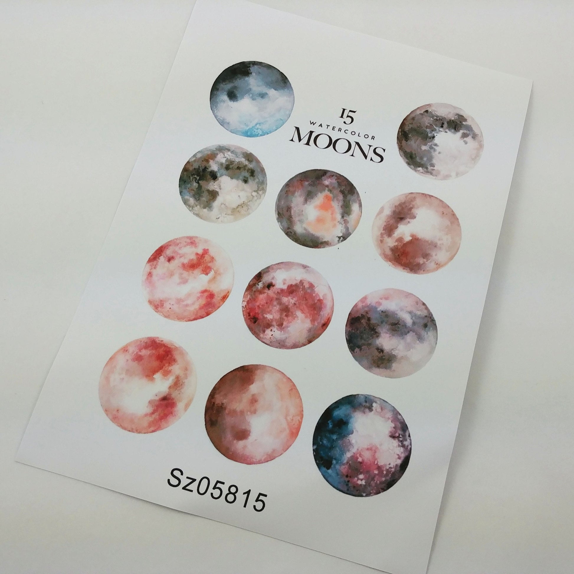 Uncut Stickers - Watercolor Moon and Planet DIY Sticker Sheet