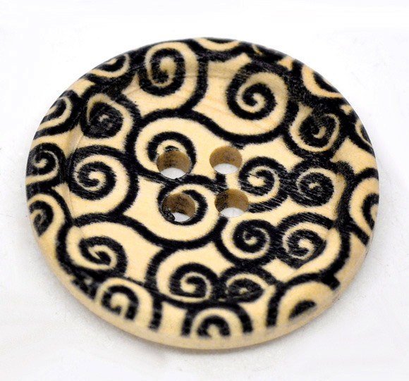 Swirl Pattern Wooden Sewing Buttons 30mm - Natural and Black wood button set of 6