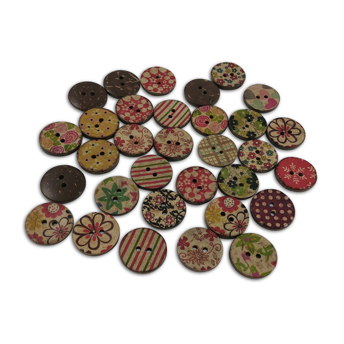 30 Two holes colored coconut shell buttons 20mm 