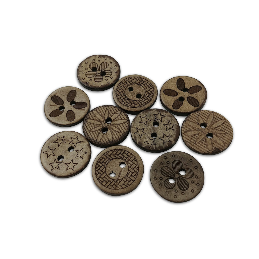 10 Two holes mixed pattern coconut shell buttons 18mm 