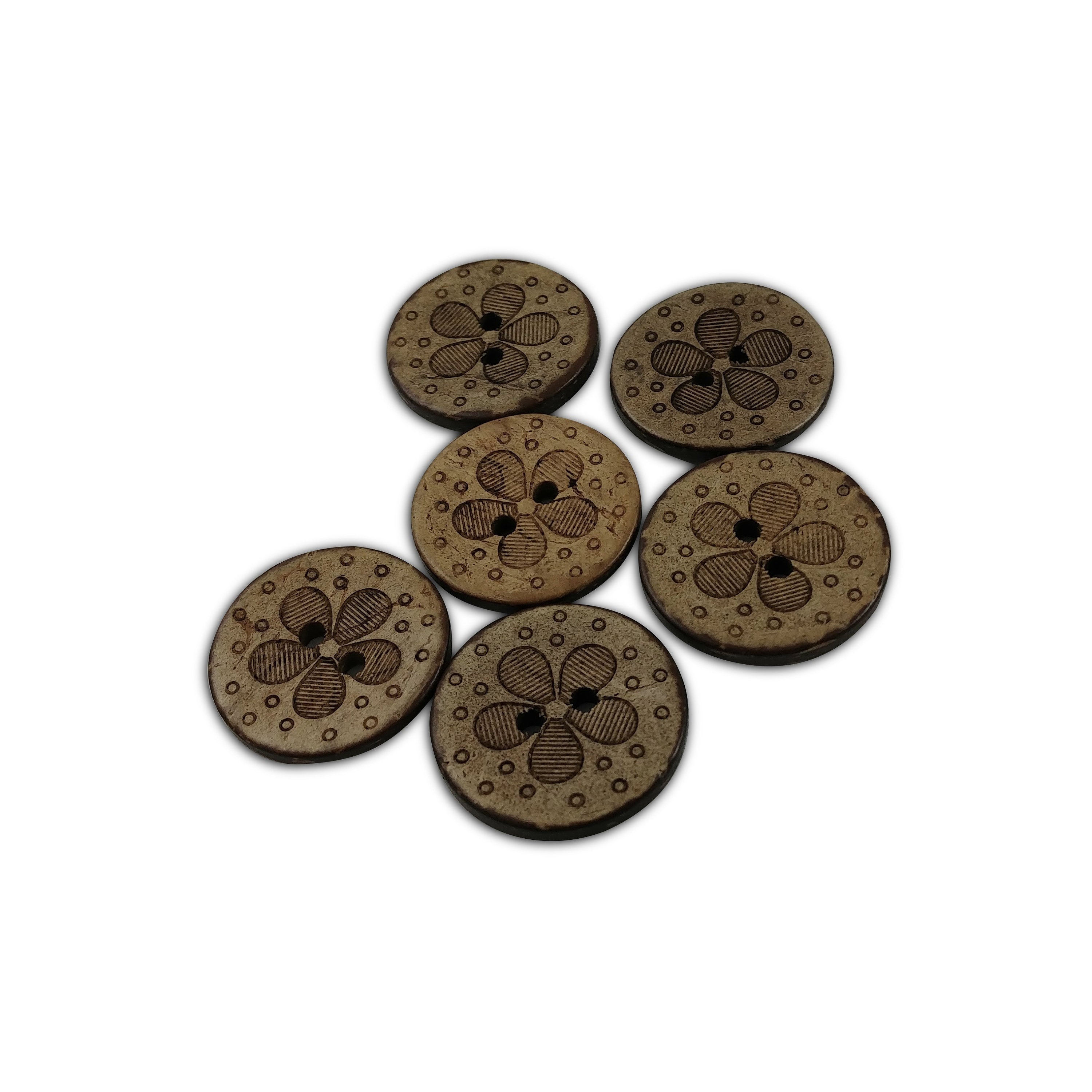 6 Two holes flower pattern coconut shell buttons 20mm 