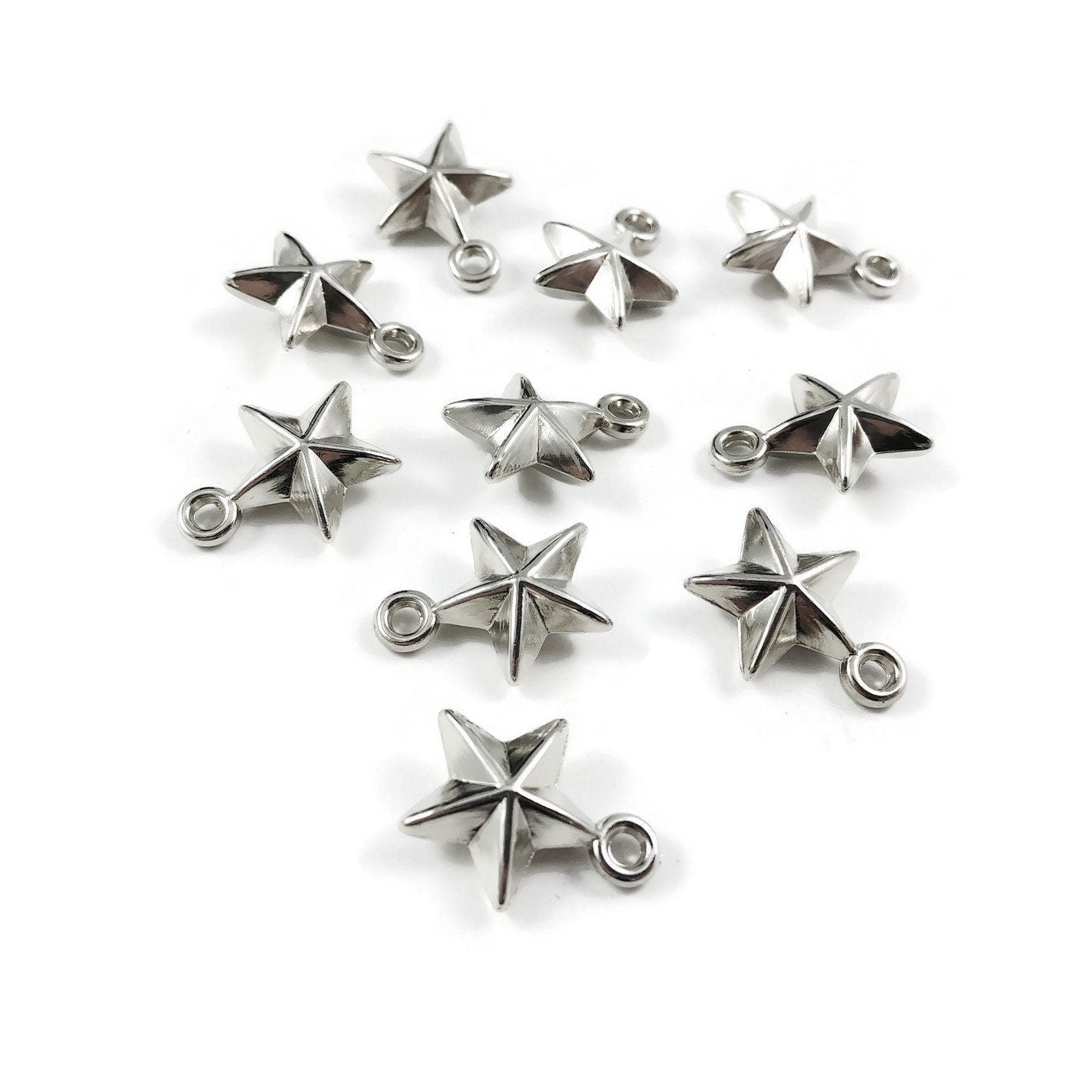 Silver star charms, Acrylic celestial charms, Small star pendants for jewelry making, Earring or bracelet charms