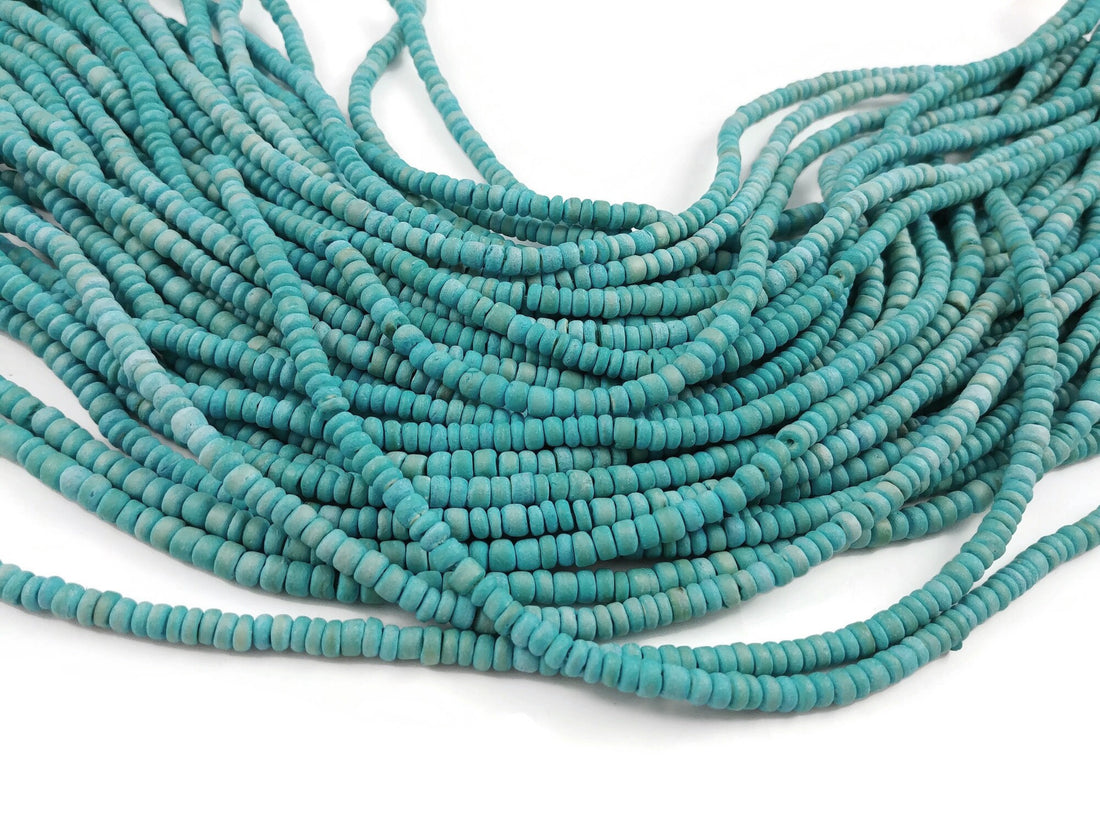 Turquoise coconut beads, 5mm wooden rondelle beads, rustic beads for jewelry making