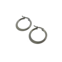 Stainless steel hoop earrings, Hypoallergenic earring findings, Flat ring shape, Silver latch back earwire