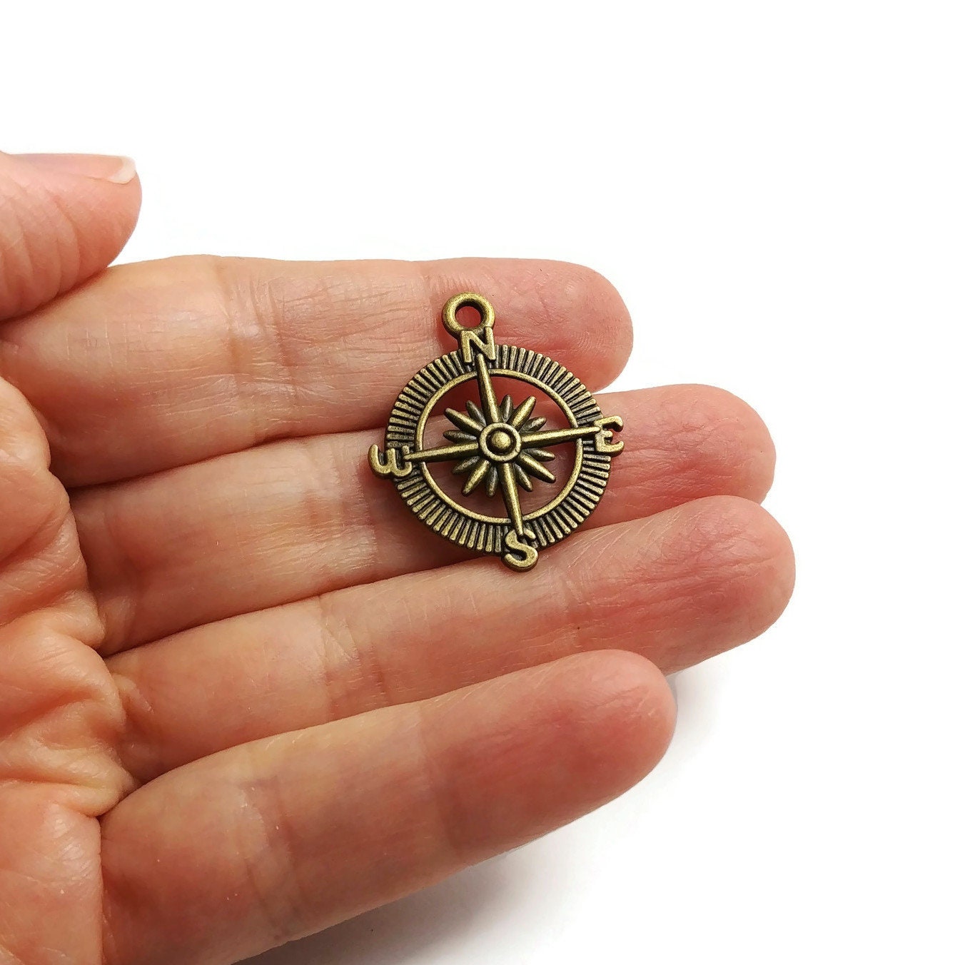 Compass rose charm, Hypoallergenic DIY necklace pendant, Travel nautical pendant, gold bronze silver plated charms