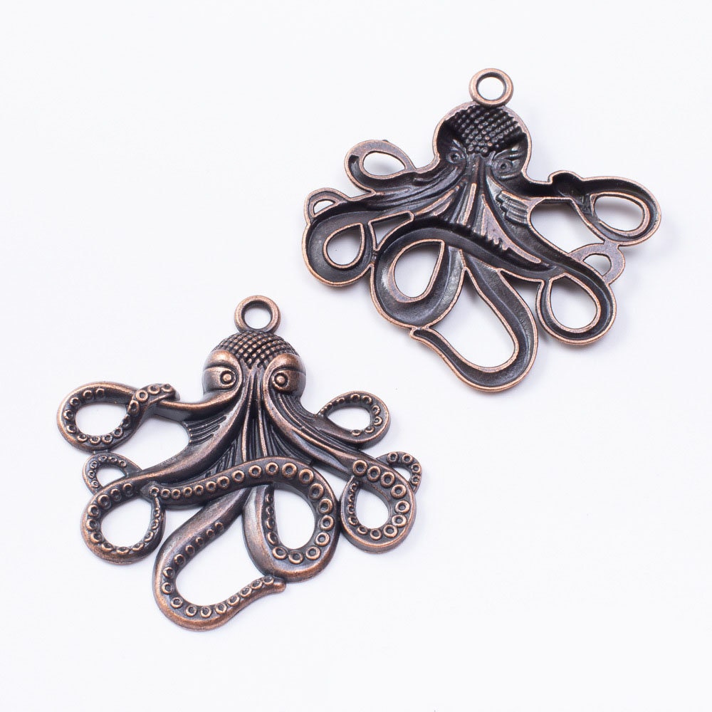 Large octopus pendant, Hypoallergenic DIY necklace pendant, Nautical steampunk pendant, Plated charms: patina - bronze - silver - copper