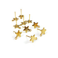 8mm star earstuds with loop, Stainless steel earring studs, Hypoallergenic gold or silver jewelry findings