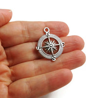 Compass rose charm, Hypoallergenic DIY necklace pendant, Travel nautical pendant, gold bronze silver plated charms