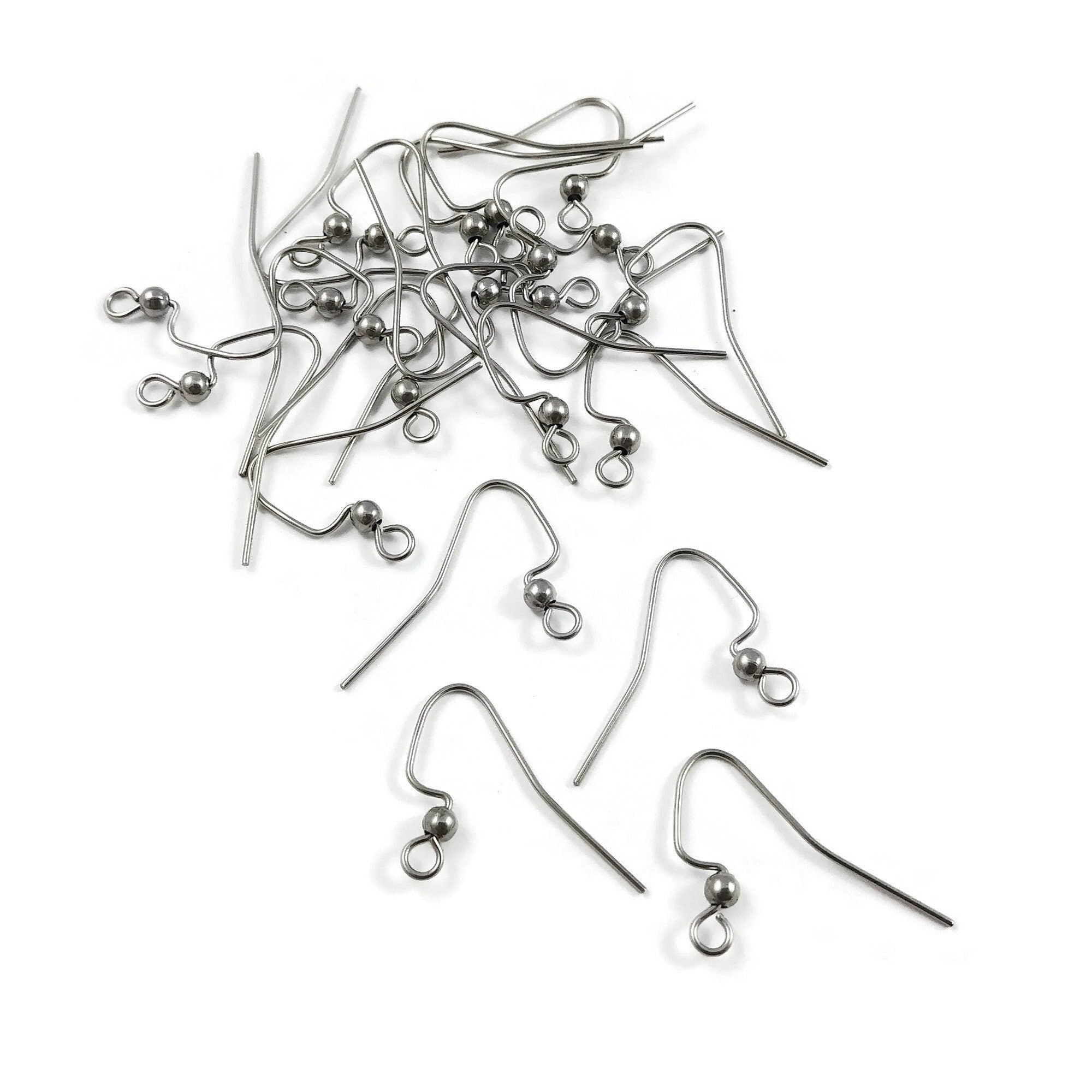 Stainless steel ear wires, Silver french earring hooks, Hypoallergenic earring findings, 20 pcs (10 pairs)