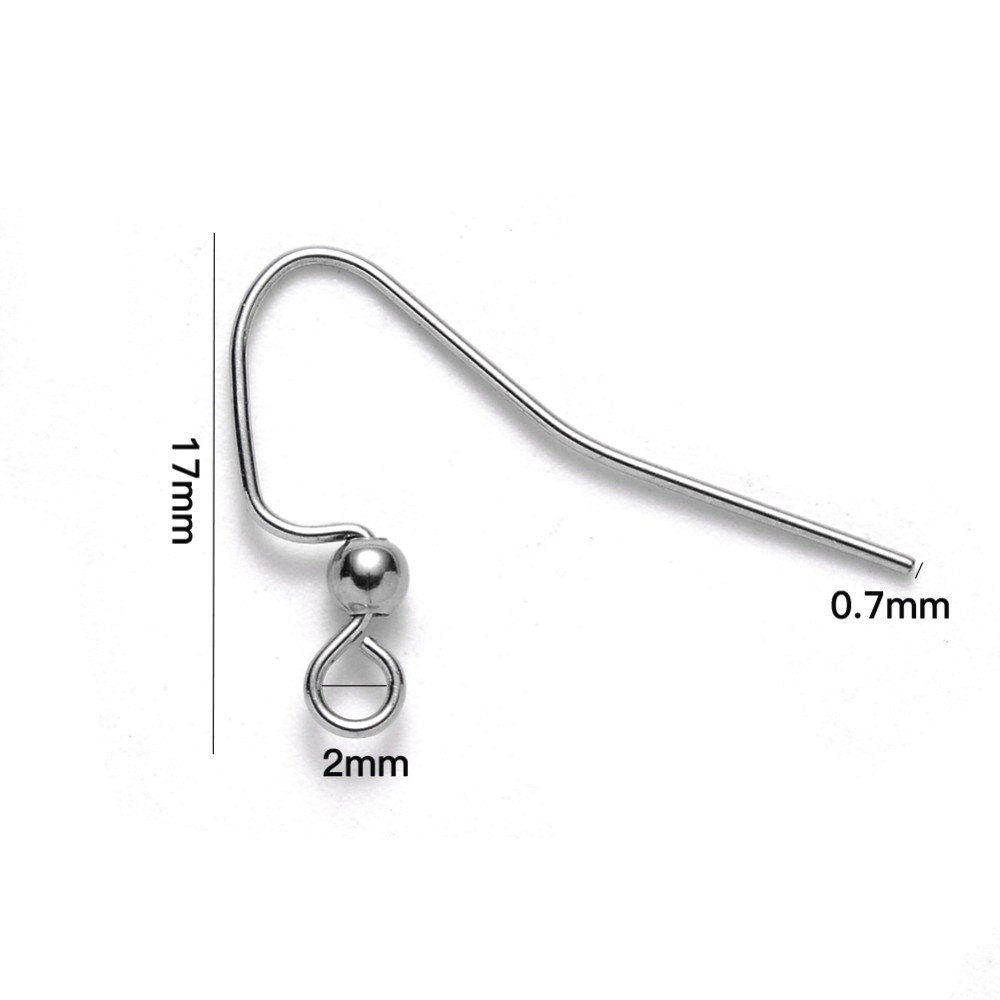 Stainless steel ear wires, Silver french earring hooks, Hypoallergenic earring findings, 20 pcs (10 pairs)