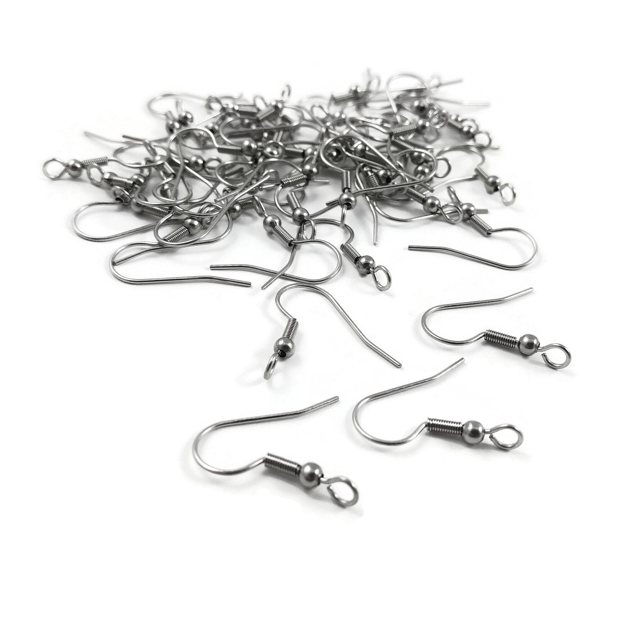 Stainless steel ear wires, Other side loop earring hooks, Hypoallergenic earring findings, 50 pcs (25 pairs)