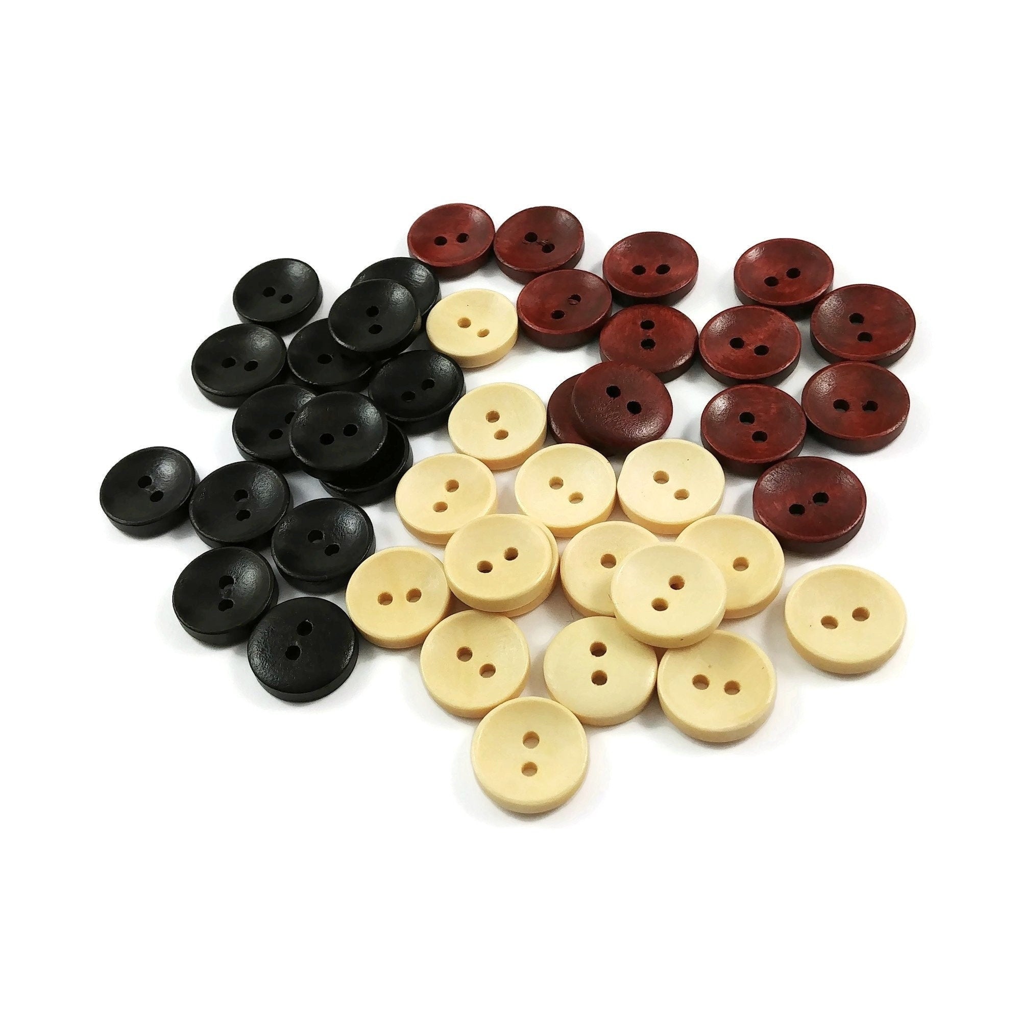 15mm wooden buttons, 6 sewing buttons, Natural wood button, Dark brown craft buttons