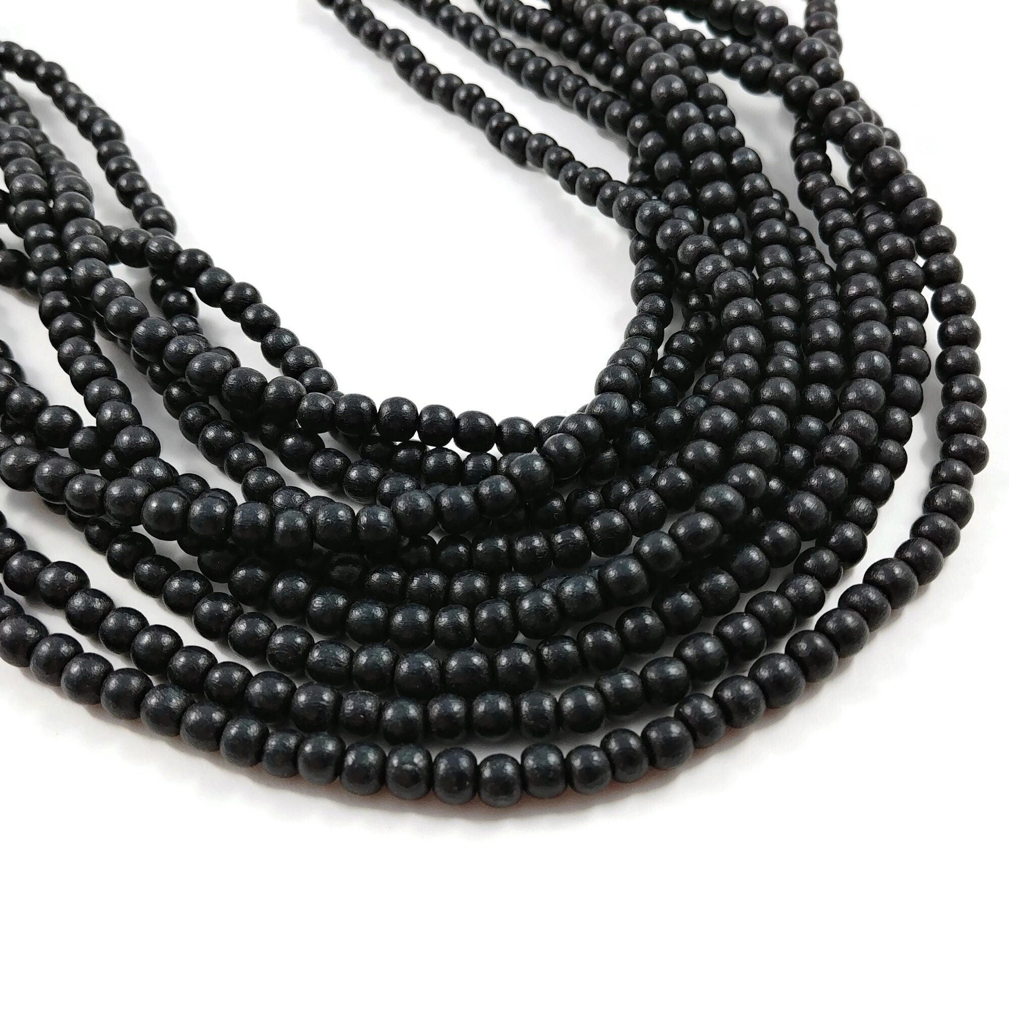 5mm black wood beads, 85pcs natural wooden beads, Round spacer beads for jewelry making
