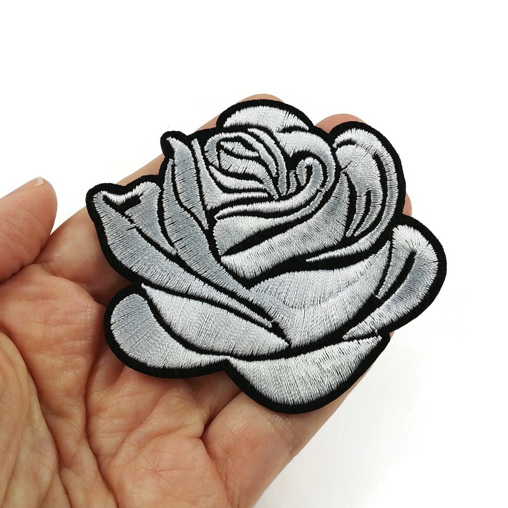 Large rose patch, Flower iron on patch, Embroidered patch, Big rose patch for jackets