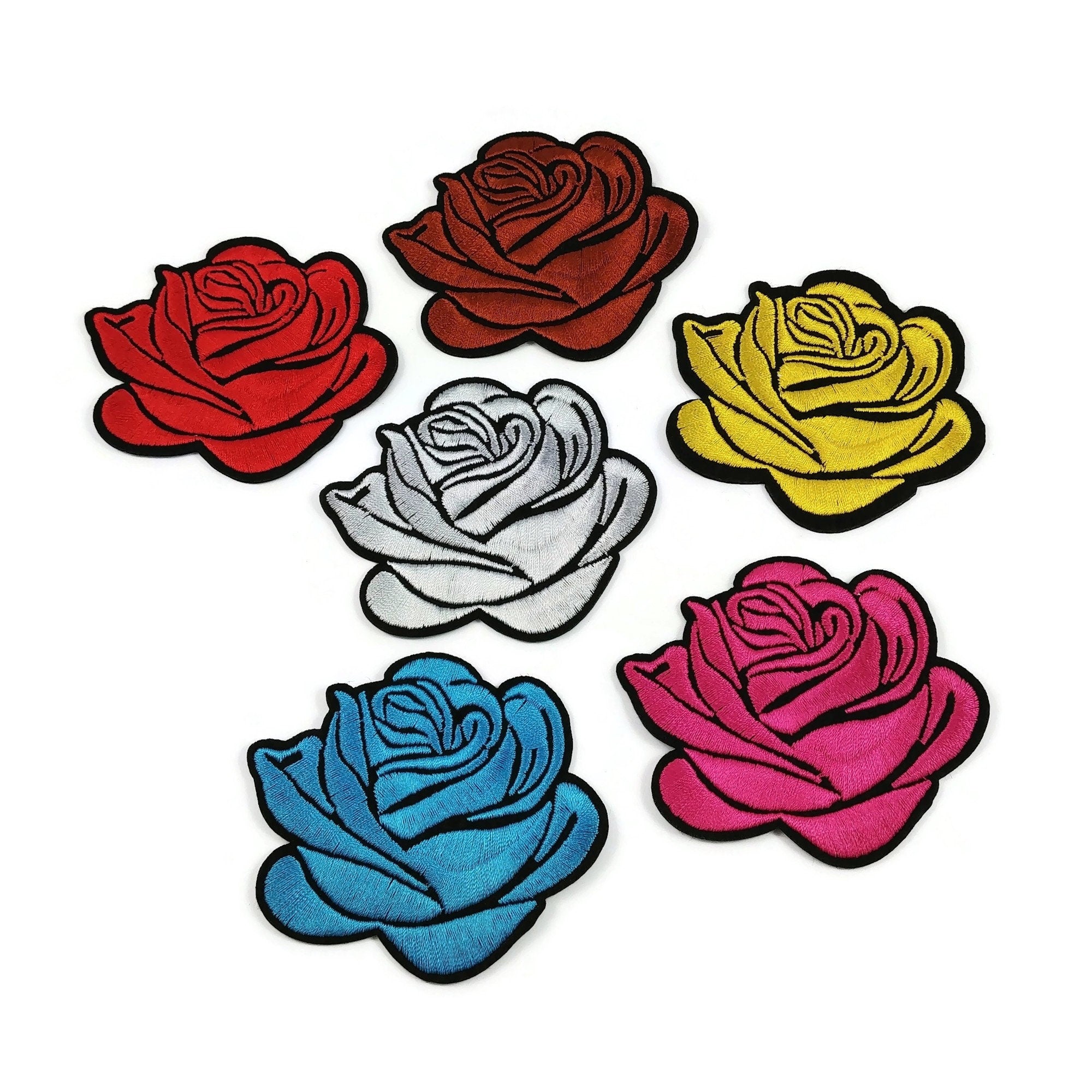 Rose Floral Embroidery Iron-On Applique Patch - 14 inch