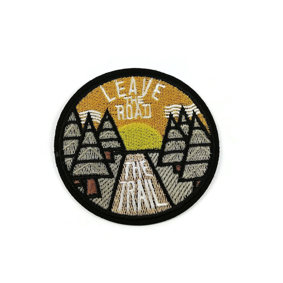 Fun badge patch, Camping iron on patch, Embroidered sew on patch, Leave the road appliques