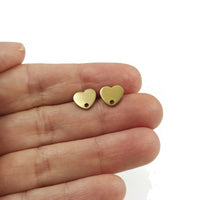 Heart shape stainless steel earring post,  Hypoallergenic earring findings, Gold studs, Silver earring making supplies