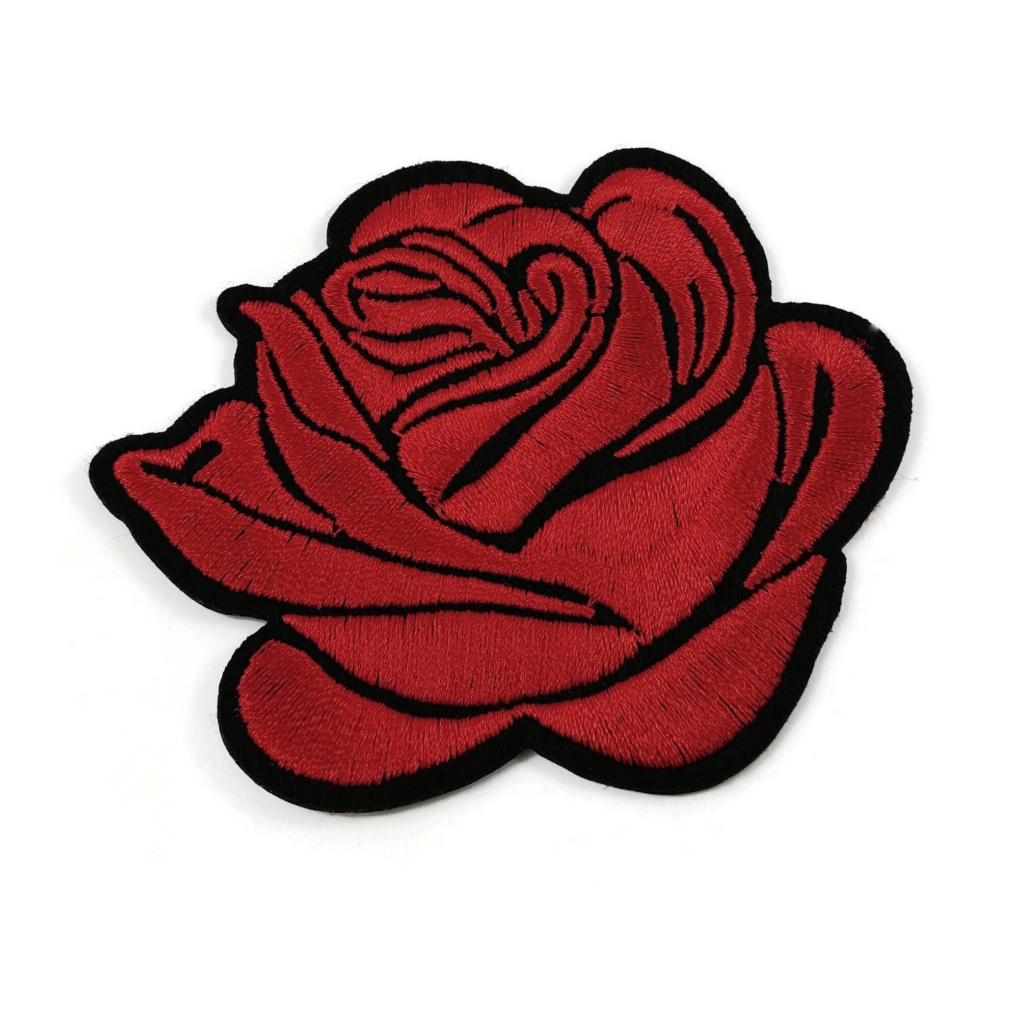Embroidered Rose with and rosebuds on Stem Iron On Floral Patch Applique