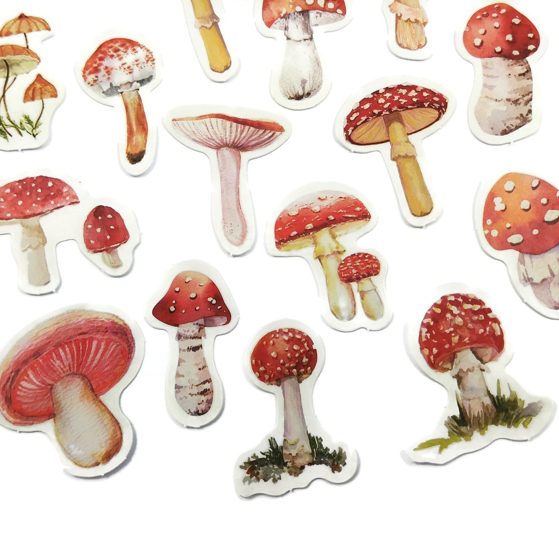 Red mushroom sticker pack - 15 cute botanical stickers - Cottagecore journal planner
