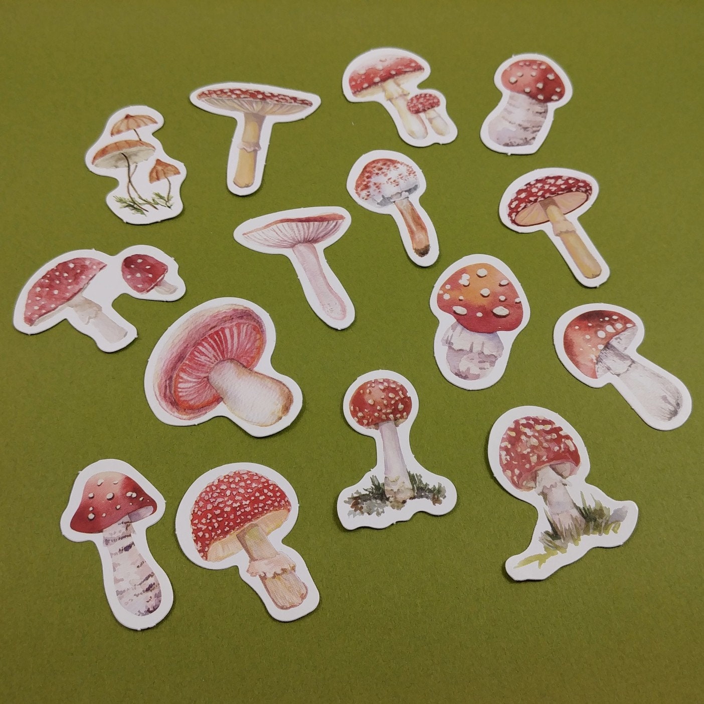 Red mushroom sticker pack - 15 cute botanical stickers - Cottagecore journal planner