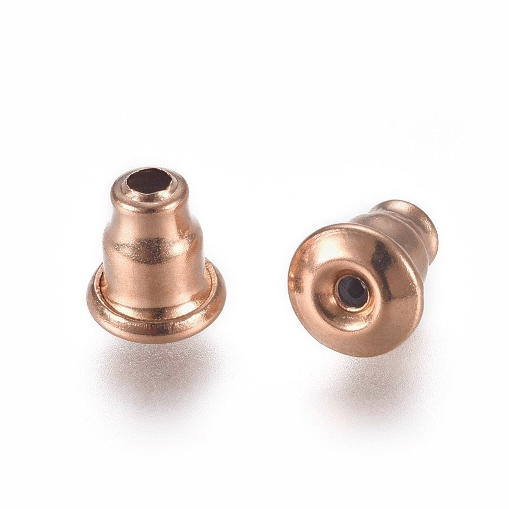 Rose gold earring backs, 6mm stainless steel earnuts, Hypoallergenic bullet stoppers, Jewelry making supplies