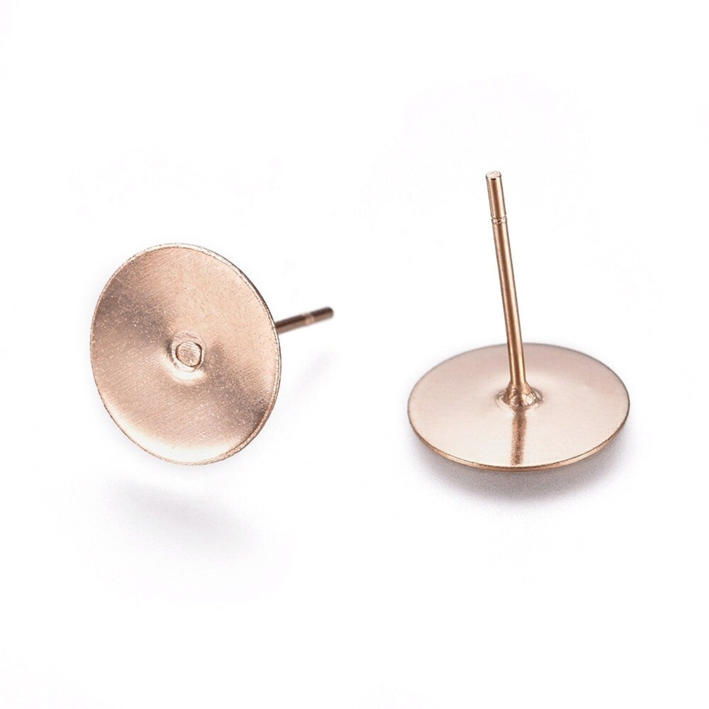 Rose gold earring post, Stainless steel flat pad studs, Jewelry making