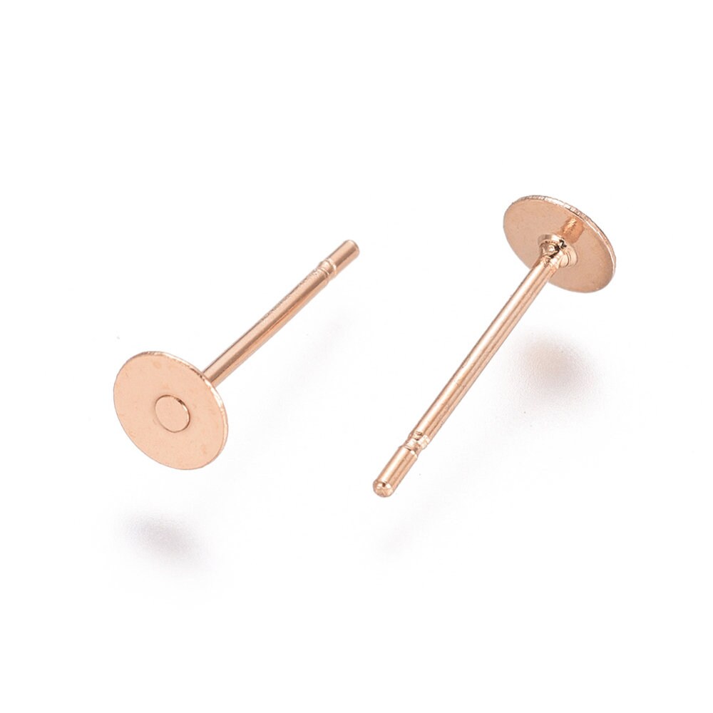 Rose gold earring posts, Stainless steel studs, 3mm, 4mm, 5mm, 6mm, 8mm, 10mm flat pad earring findings