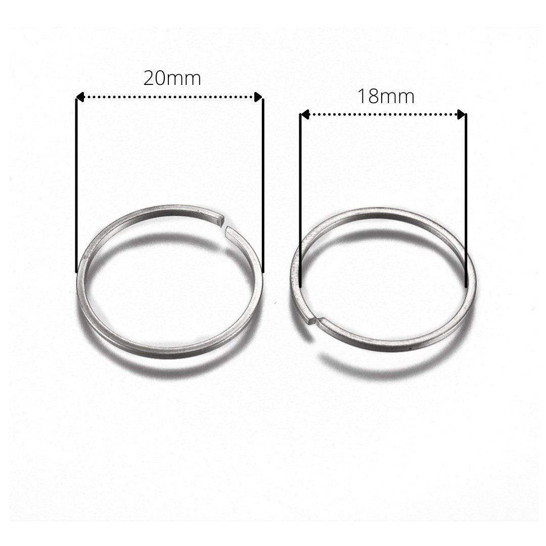 20mm large jump rings, Stainless steel open rings, 18 gauge