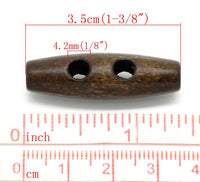 6 wooden Toggle Buttons - Dark Brown 3.5 x 1.1cm