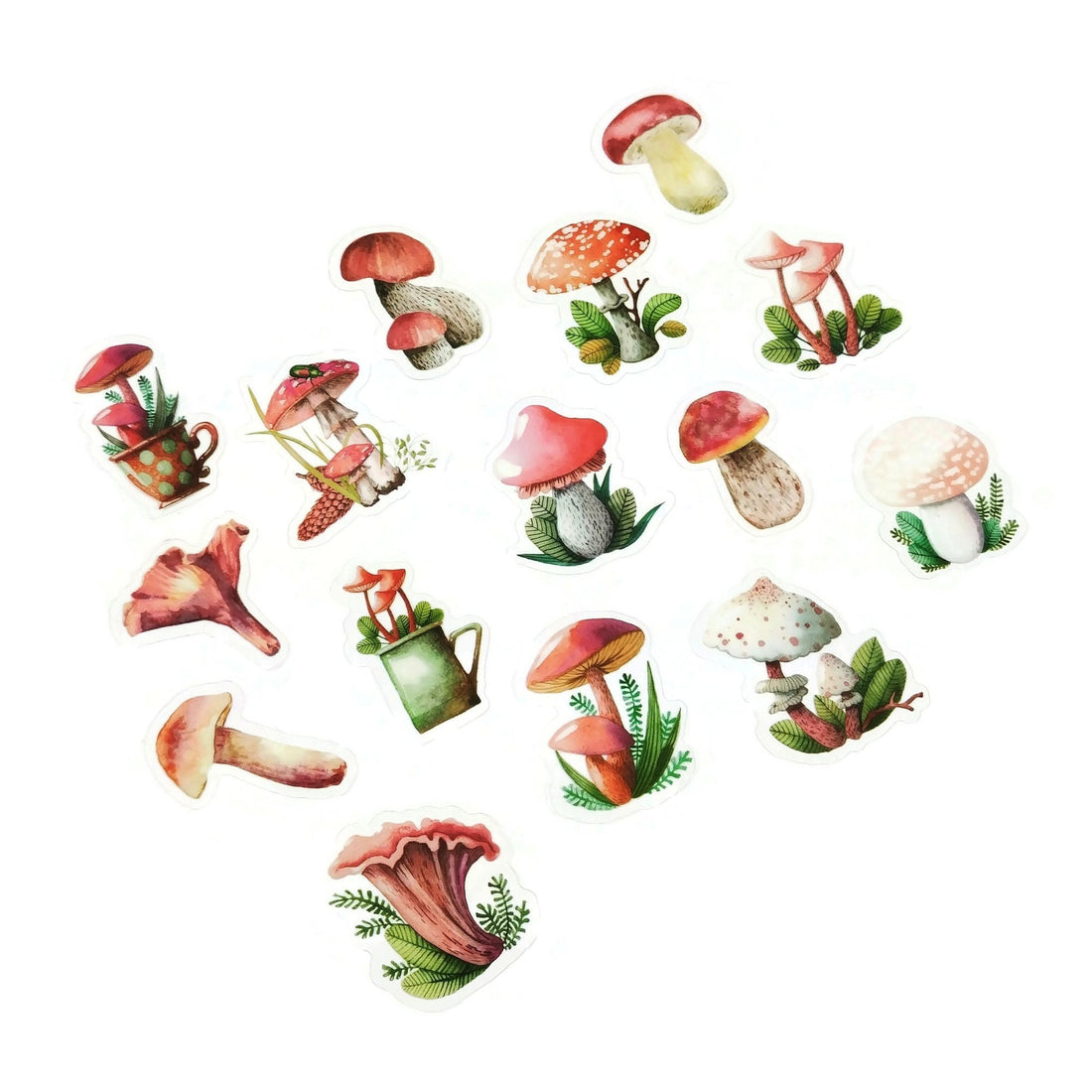 Pinky mushroom sticker pack - 15 cute botanical stickers - Cottagecore journal planner