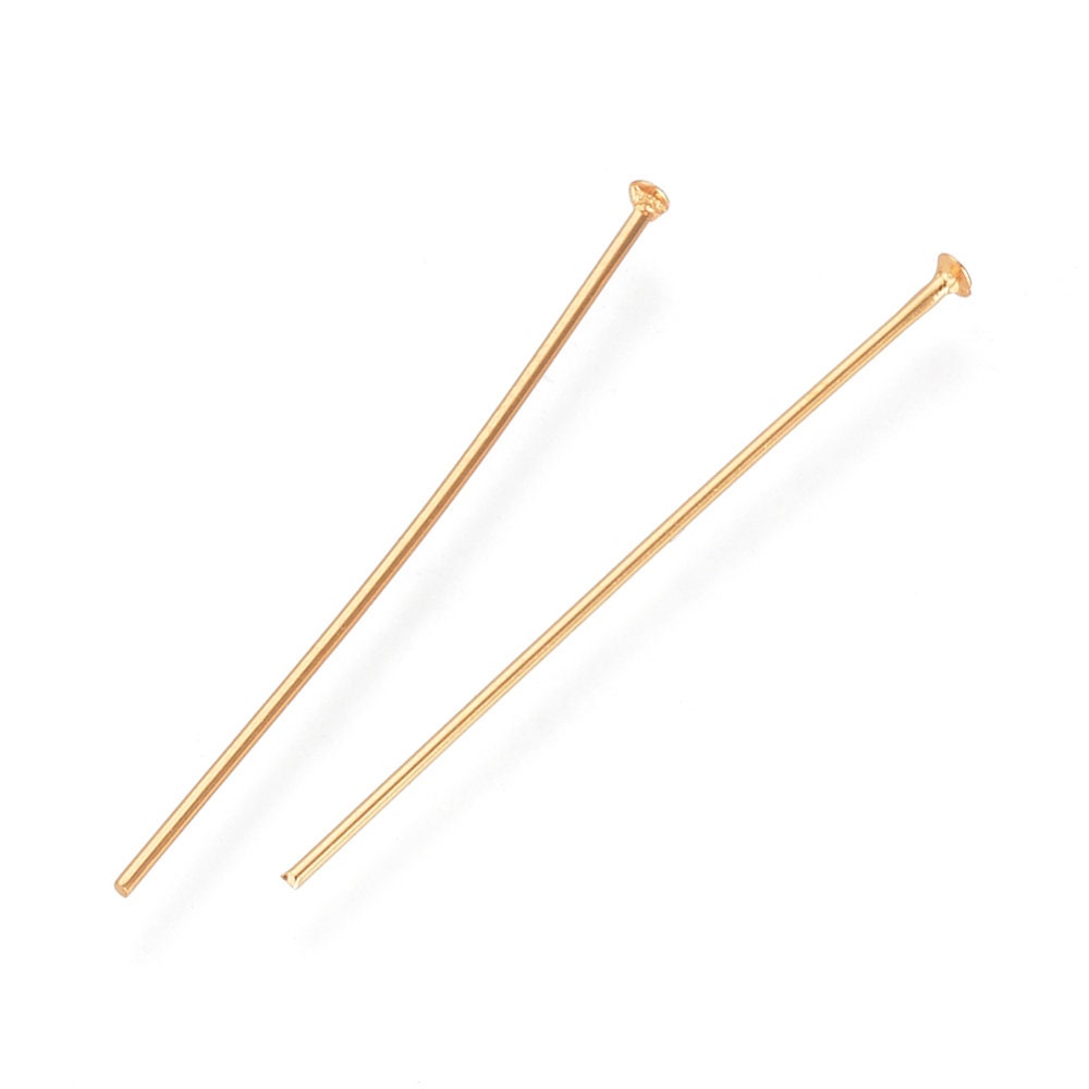 16K gold plated headpins, Stainless steel flat head pins - 25mm, 30mm - Hypoallergenic jewelry findings