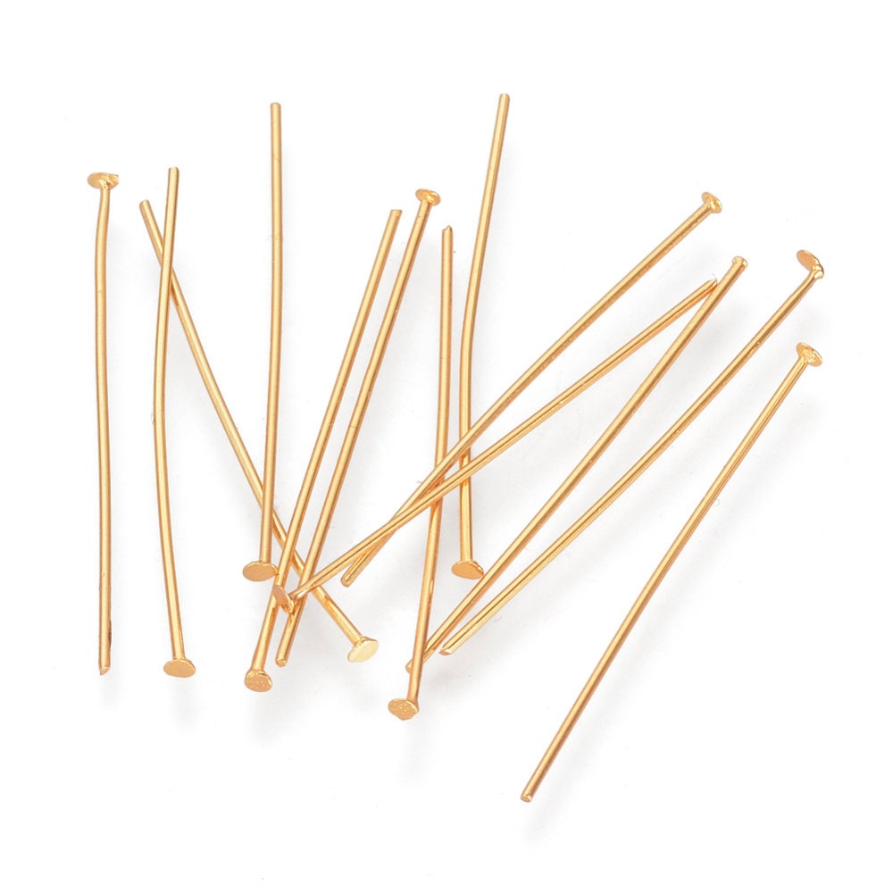 16K gold plated headpins, Stainless steel flat head pins - 25mm, 30mm - Hypoallergenic jewelry findings