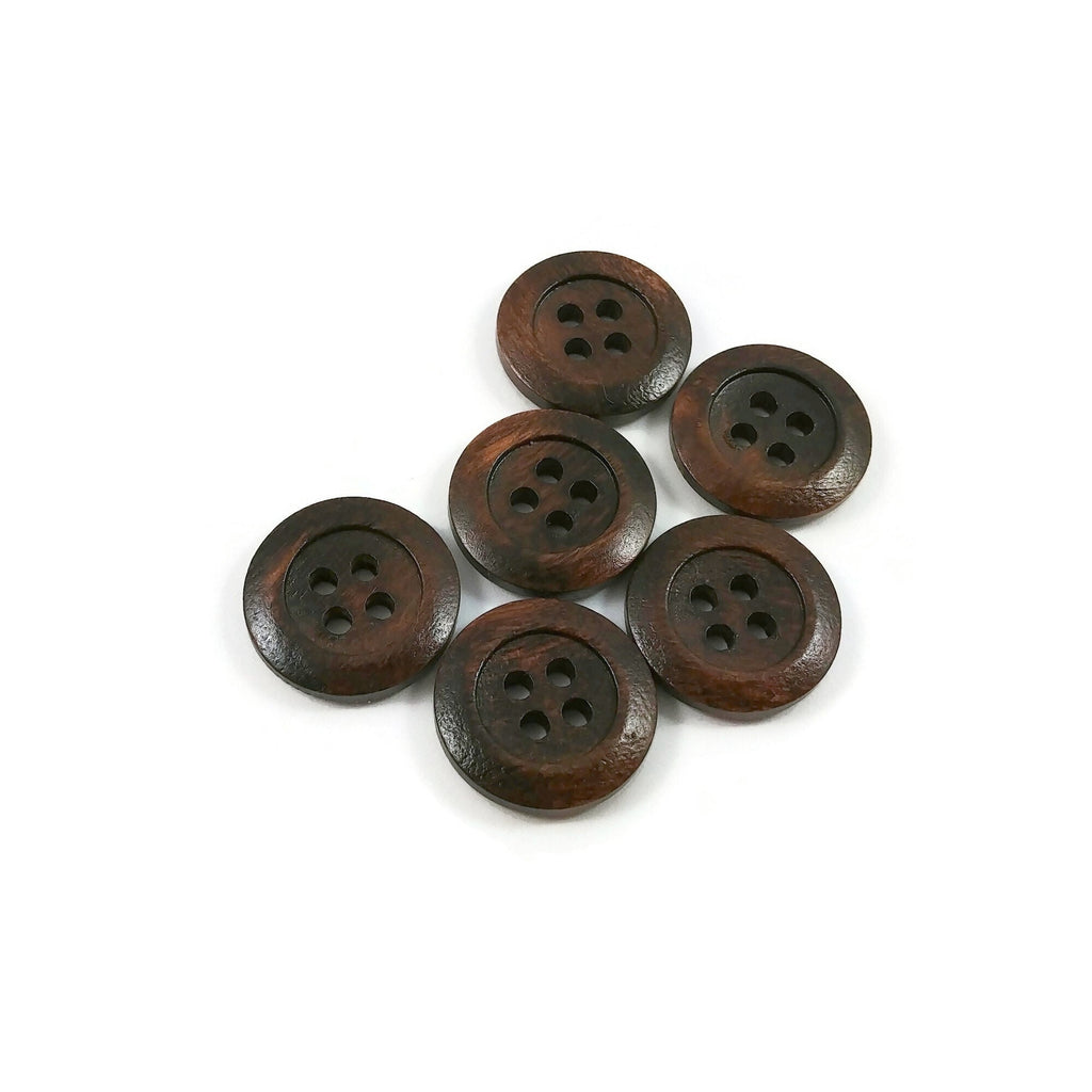 Dark brown button 15mm - set of 6 wood buttons