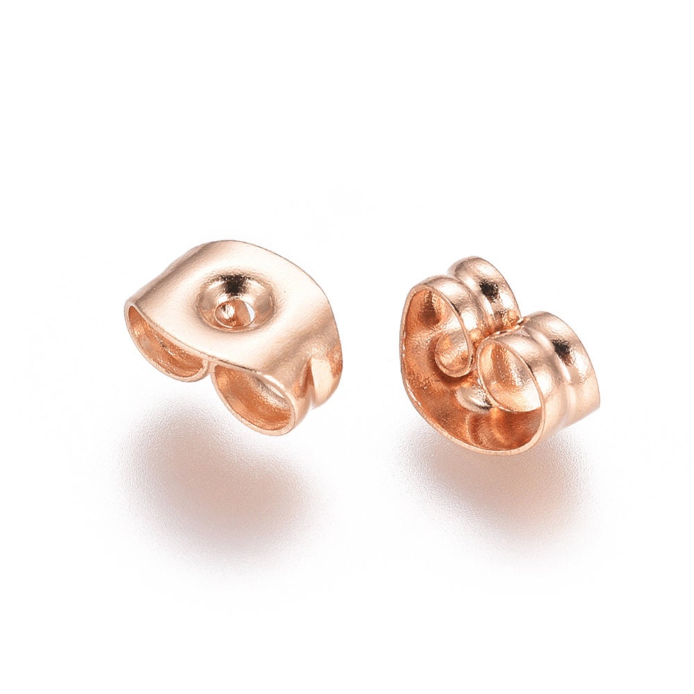 Rose gold earring backs, 6mm stainless steel earnuts, Hypoallergenic butterfly stoppers, Jewelry making supplies